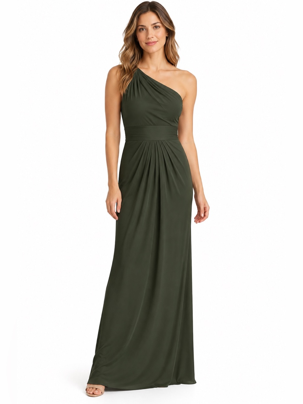 White by Vera Wang One-Shoulder Gown in Forest Green, Size 16, NWT